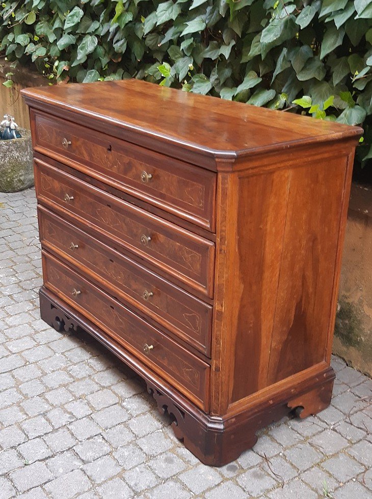 Comò cassettone canterano lombardo lastronato ed intarsiato-photo-4