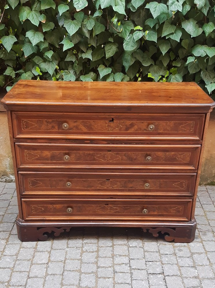 Comò cassettone canterano lombardo lastronato ed intarsiato-photo-5