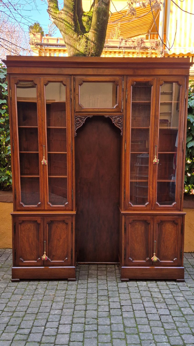 Libreria antica genovese in noce a ponte