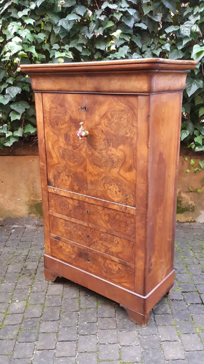 Secretaire antico Luigi Filippo cappuccino in noce e radica-photo-2