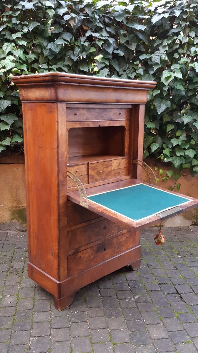 Secretaire antico Luigi Filippo cappuccino in noce e radica-photo-3