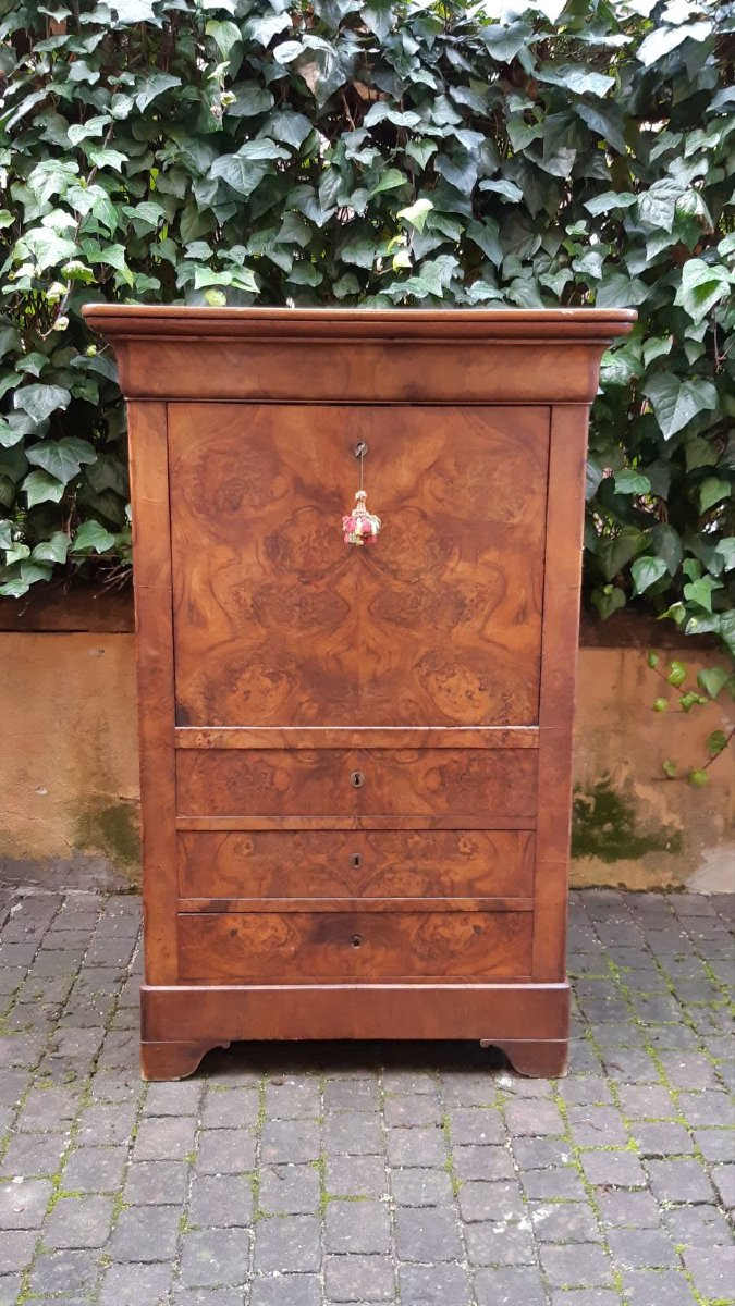 Secretaire antico Luigi Filippo cappuccino in noce e radica-photo-4