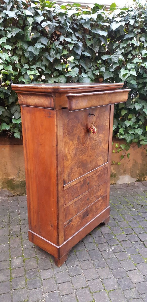 Secretaire antico Luigi Filippo cappuccino in noce e radica-photo-1