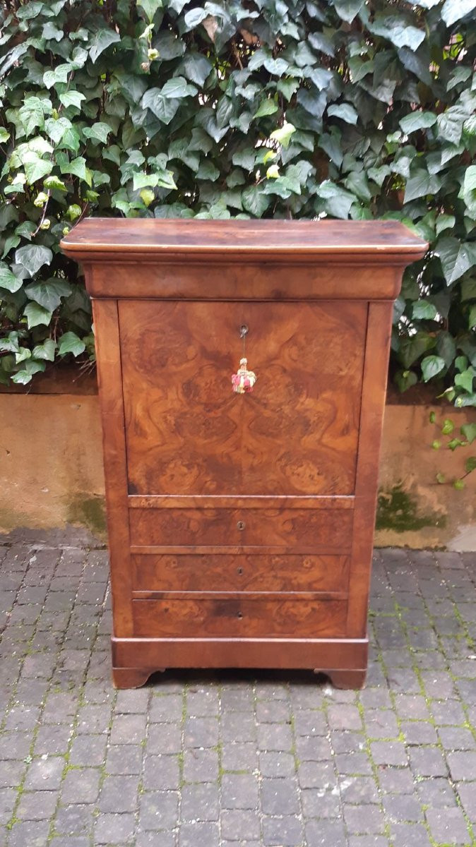 Secretaire antico Luigi Filippo cappuccino in noce e radica-photo-2