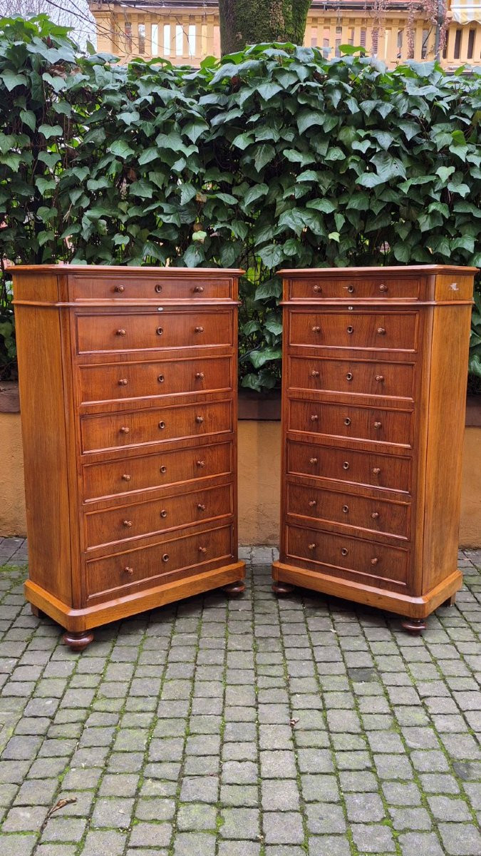 Coppia settimanali lombardi antichi lastronati noce-photo-3