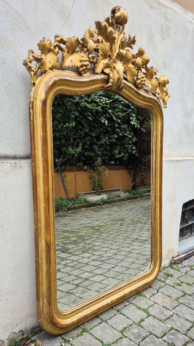 Specchiera antica dorata piemontese con cimasa intagliata-photo-2