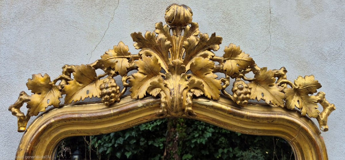 Specchiera antica dorata piemontese con cimasa intagliata-photo-4