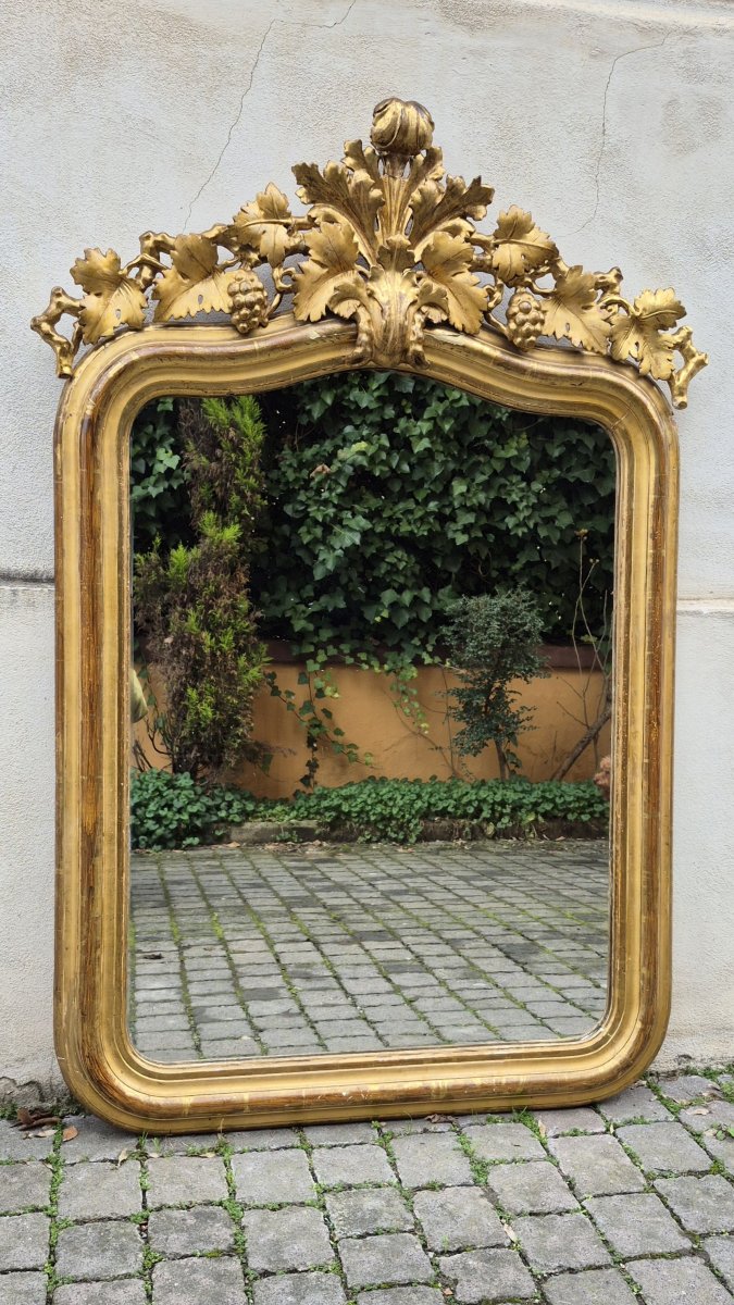 Specchiera antica dorata piemontese con cimasa intagliata-photo-1