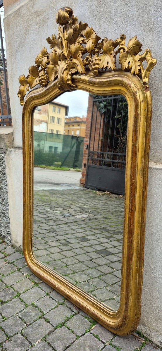 Specchiera antica dorata piemontese con cimasa intagliata-photo-2