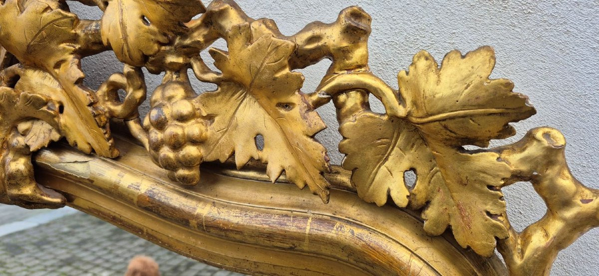 Specchiera antica dorata piemontese con cimasa intagliata-photo-4