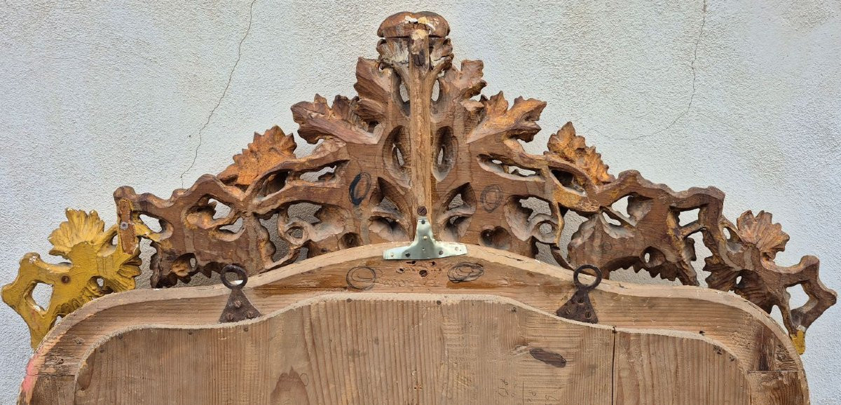 Specchiera antica dorata piemontese con cimasa intagliata-photo-5