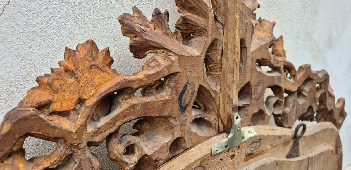 Specchiera antica dorata piemontese con cimasa intagliata-photo-6