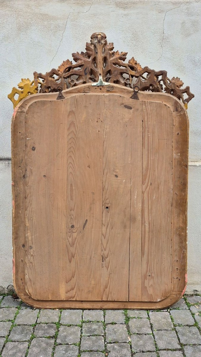 Specchiera antica dorata piemontese con cimasa intagliata-photo-7