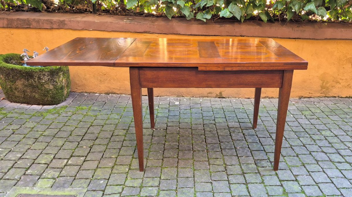 Tavolo allungabile a tiro antico dell'800 con filetti geometrici-photo-2