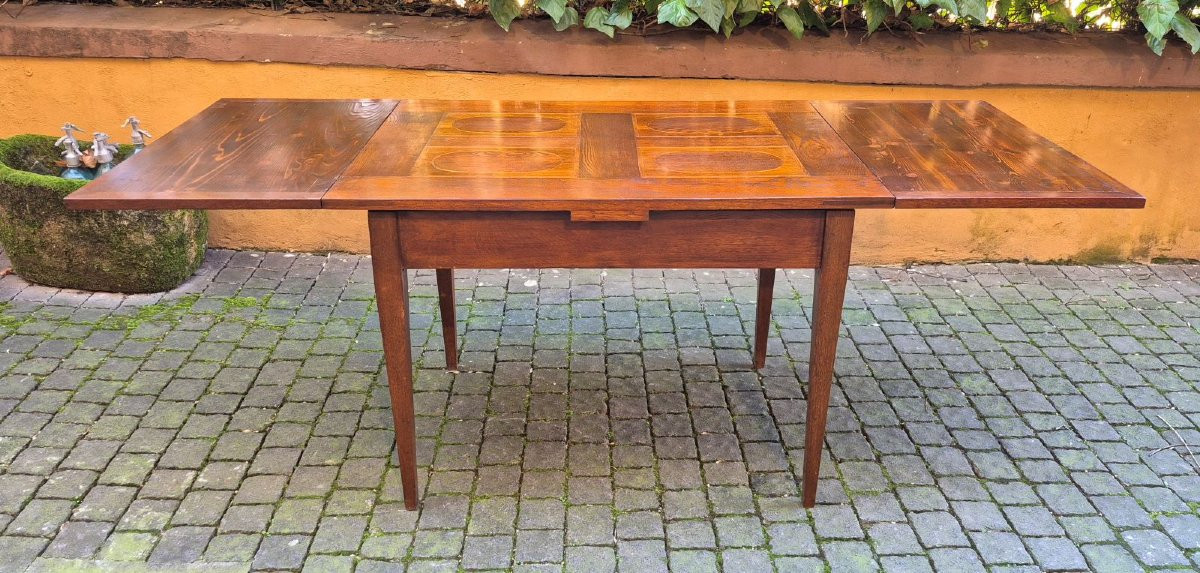 Tavolo allungabile a tiro antico dell'800 con filetti geometrici-photo-3