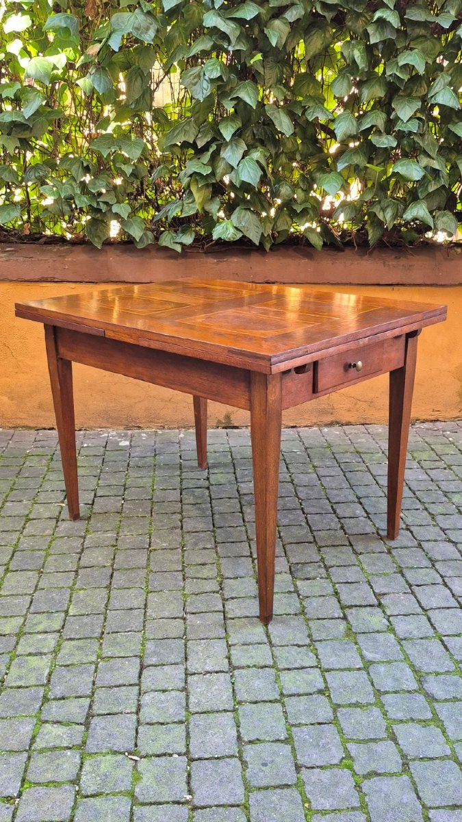 Tavolo allungabile a tiro antico dell'800 con filetti geometrici-photo-4