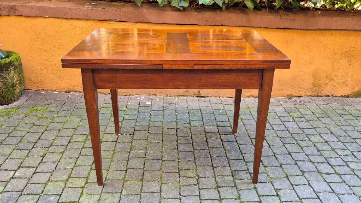 Tavolo allungabile a tiro antico dell'800 con filetti geometrici-photo-2