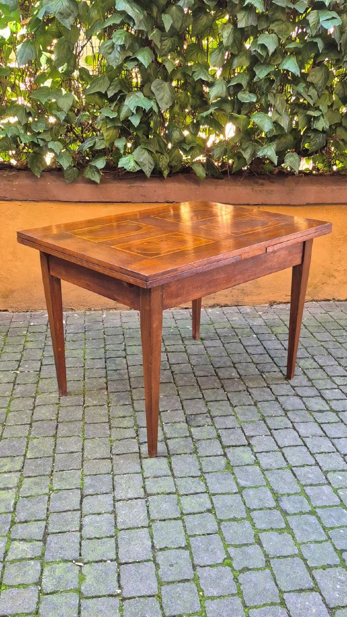 Tavolo allungabile a tiro antico dell'800 con filetti geometrici-photo-3