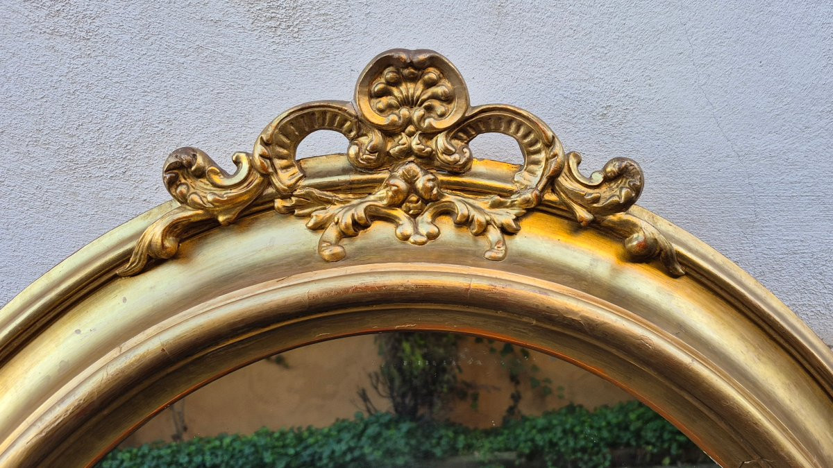 Specchiera ovale dorata antica con cimasa-photo-4