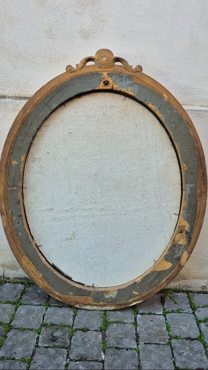 Specchiera ovale dorata antica con cimasa-photo-5