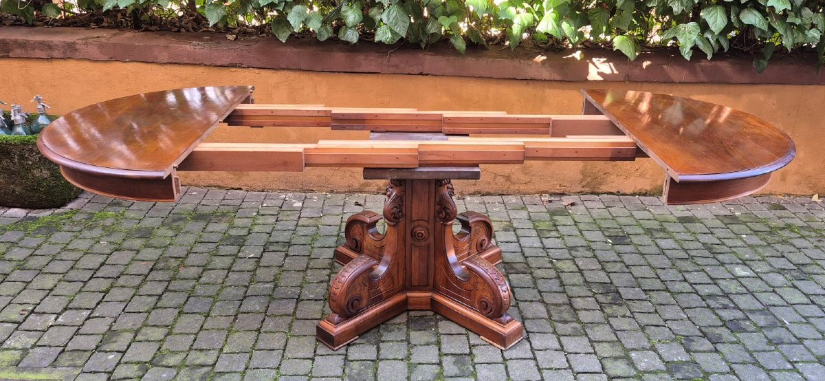 Tavolo tondo antico allungabile in noce mt 2,7-photo-2