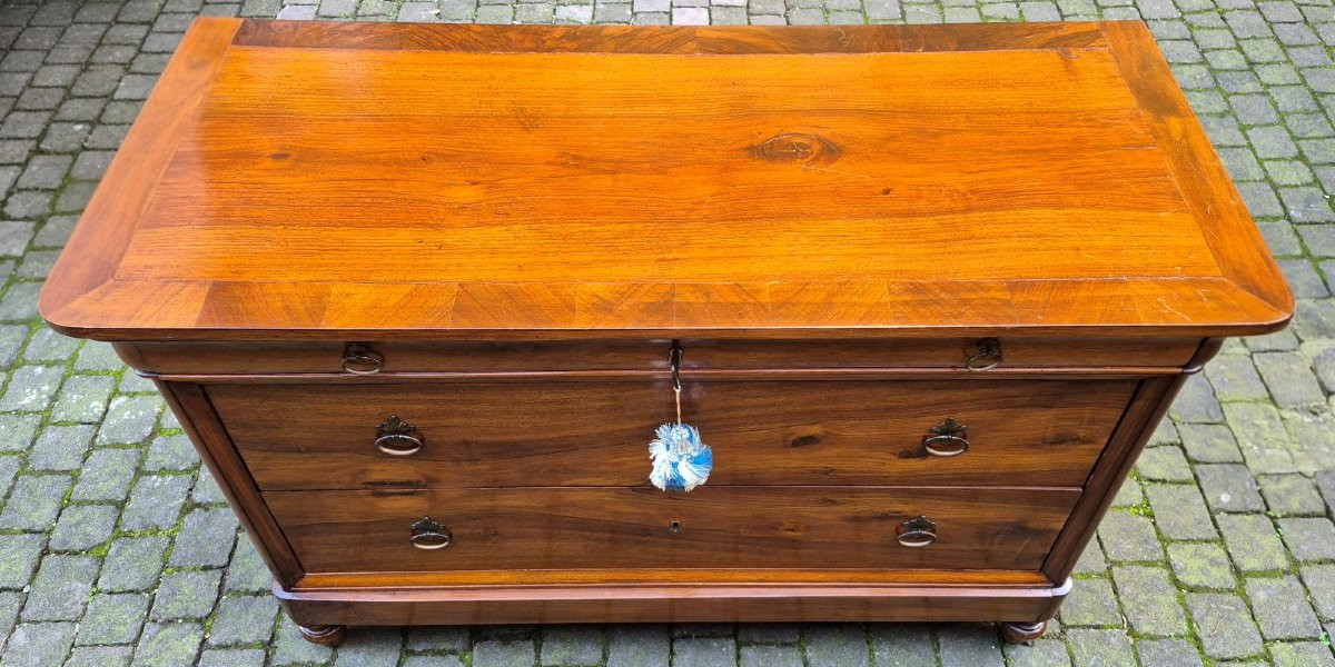 Comò cassettone cappuccino antico in noce con la gola-photo-6