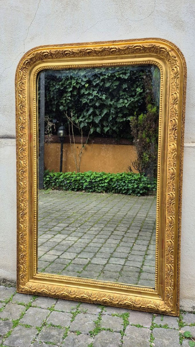 Specchiera antica a vassoio dorata cornice decorata-photo-2