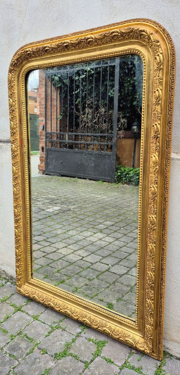 Specchiera antica a vassoio dorata cornice decorata-photo-3
