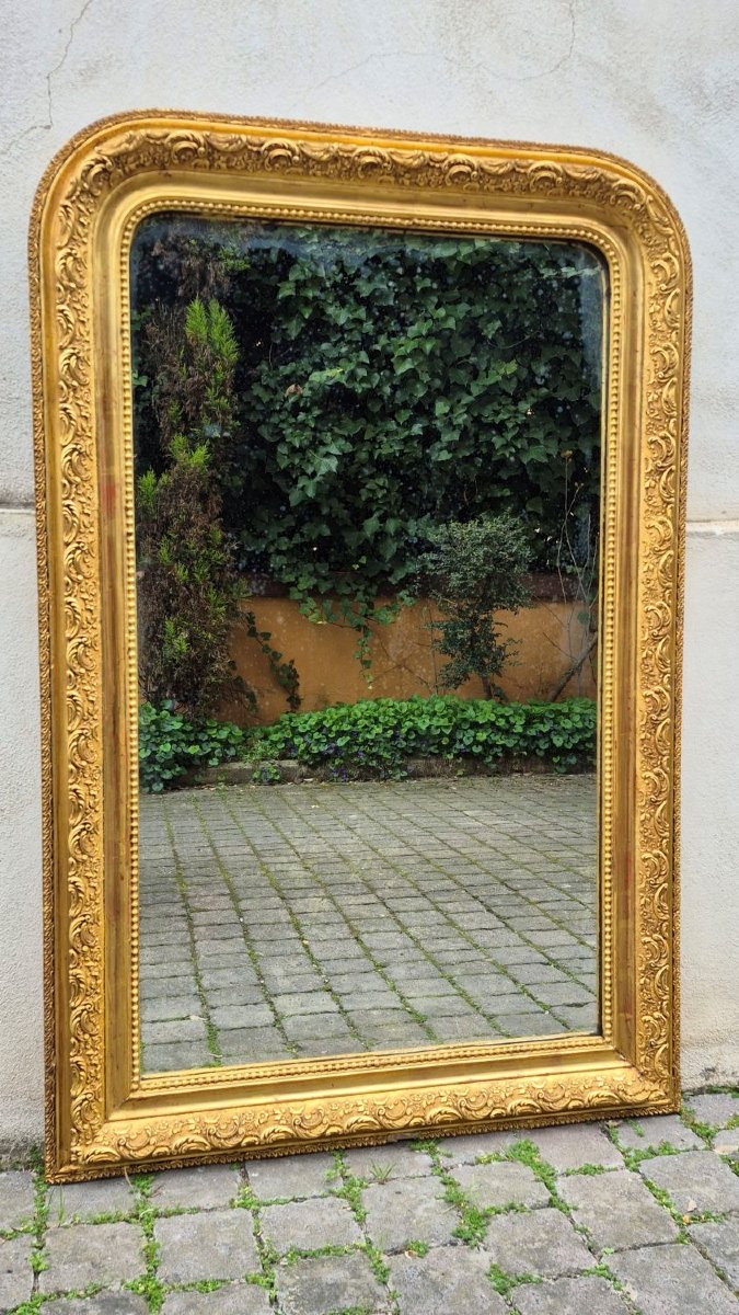 Specchiera antica a vassoio dorata cornice decorata-photo-4