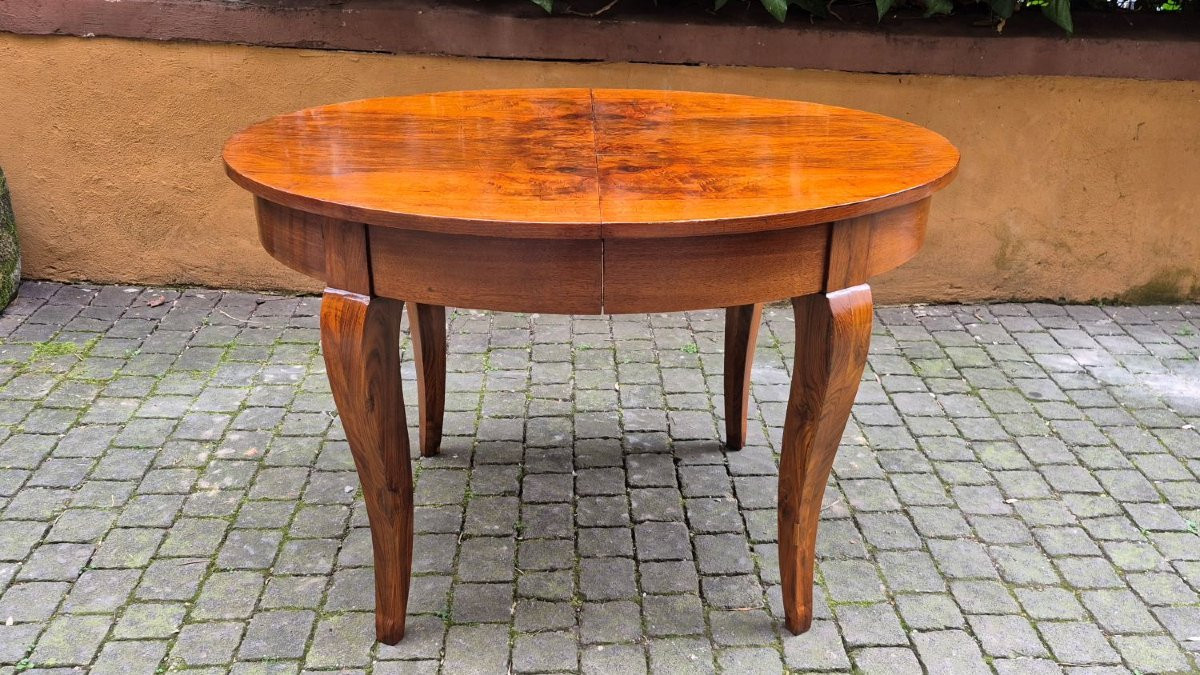 Tavolo ovale antico allungabile in radica di noce-photo-1