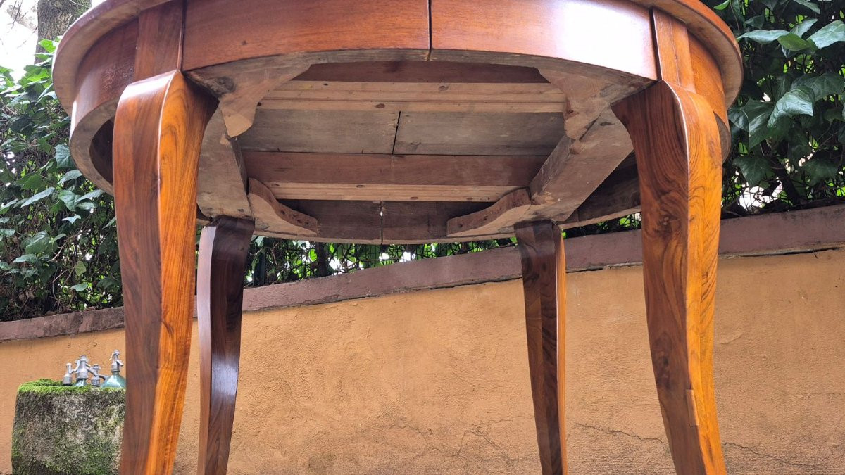 Tavolo ovale antico allungabile in radica di noce-photo-3