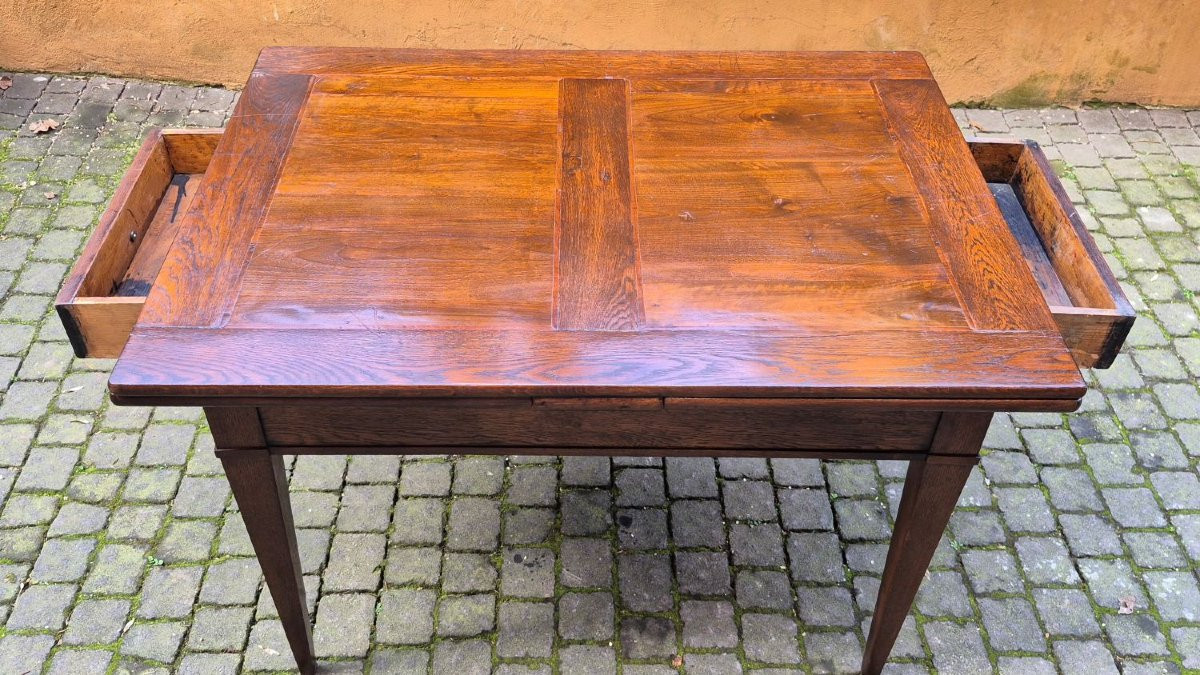 Tavolo antico allungabile a tiro dell'800 con gambe a spillo-photo-4