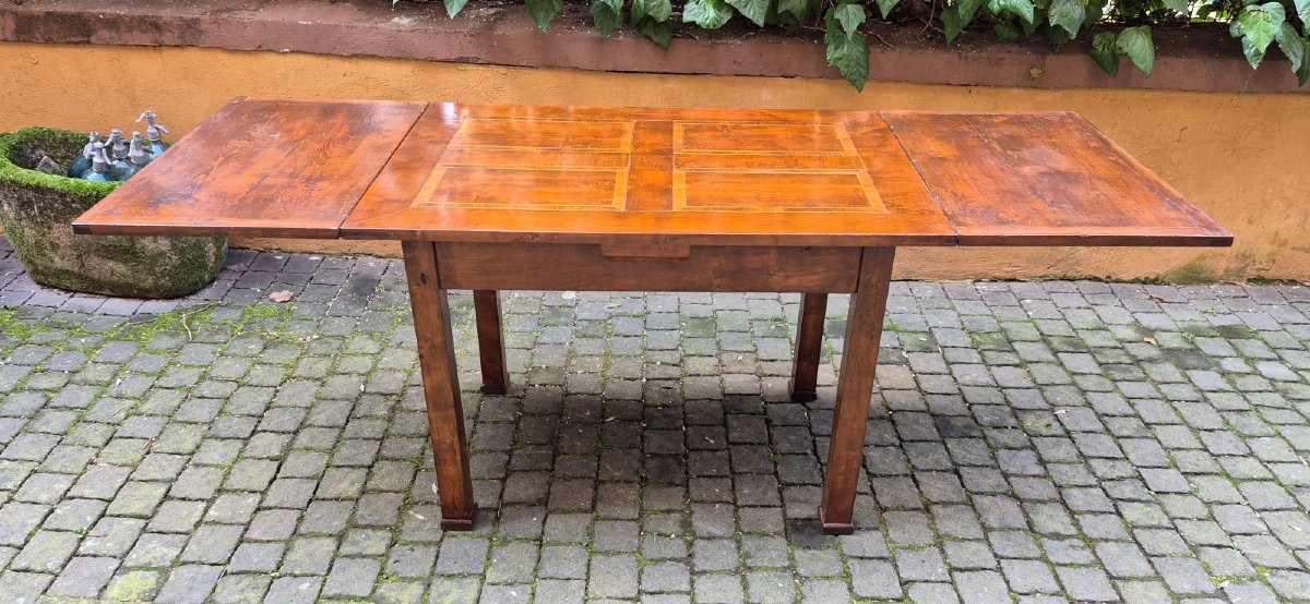 Tavolo antico allungabile stile Impero con piano filettato-photo-2