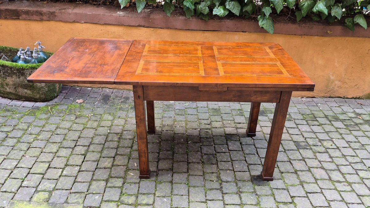 Tavolo antico allungabile stile Impero con piano filettato-photo-3