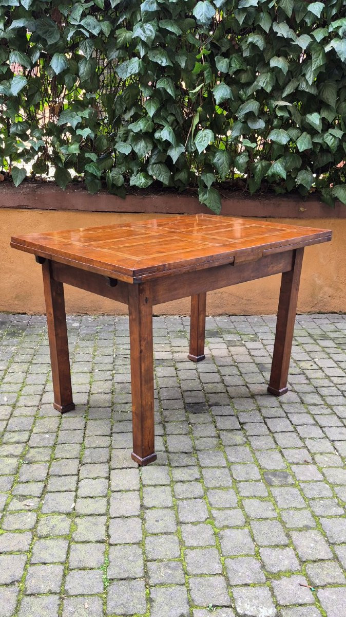 Tavolo antico allungabile stile Impero con piano filettato-photo-4