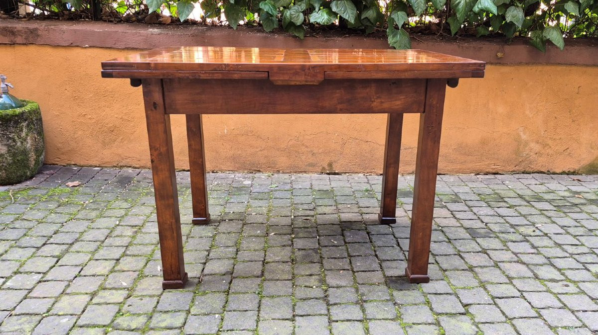 Tavolo antico allungabile stile Impero con piano filettato-photo-1