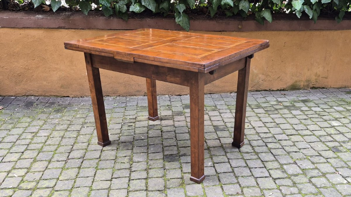 Tavolo antico allungabile stile Impero con piano filettato-photo-3