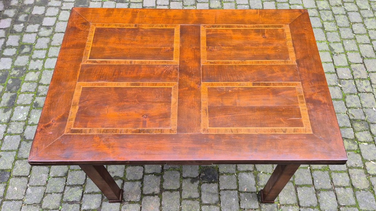 Tavolo antico allungabile stile Impero con piano filettato-photo-4