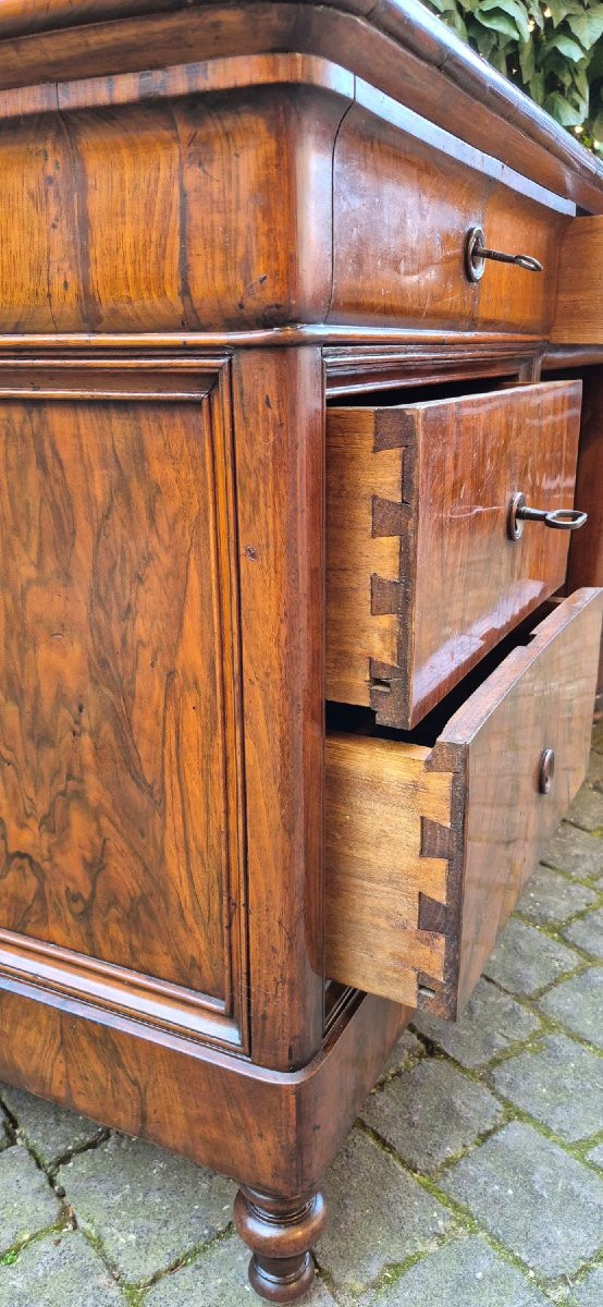 Scrivania antica Luigi Filippo lastronata in noce e radica con gola-photo-3