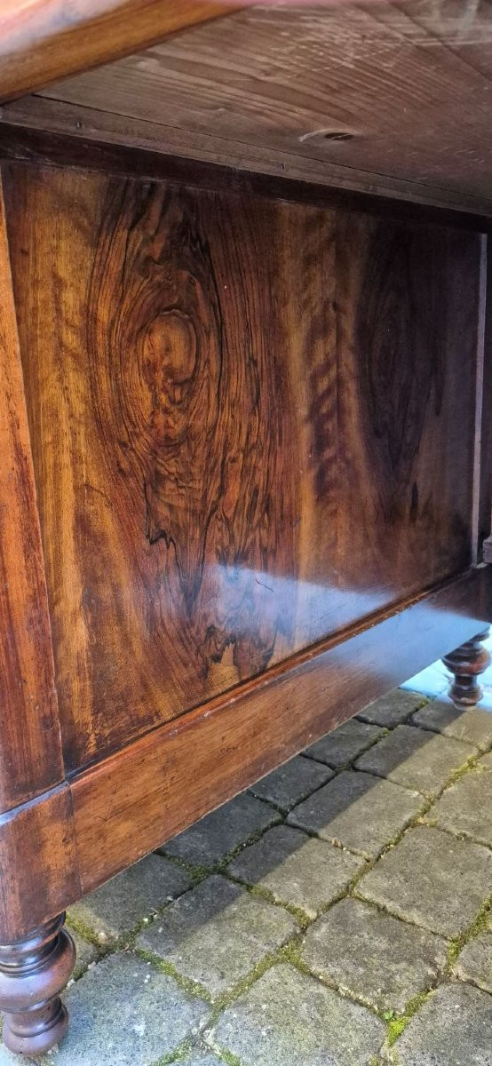 Scrivania antica Luigi Filippo lastronata in noce e radica con gola-photo-5