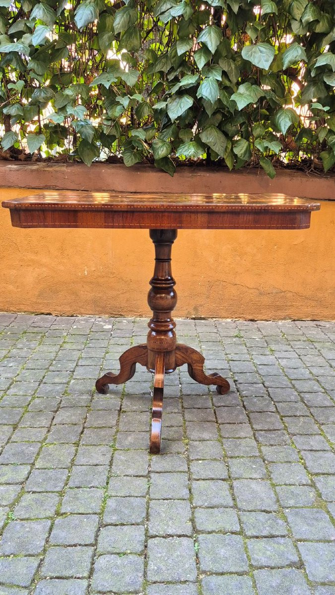Tavolino rettangolare antico di Rolo con intarsio Mercurio-photo-1