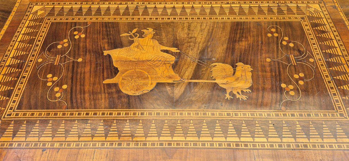 Tavolino rettangolare antico di Rolo con intarsio Mercurio-photo-5