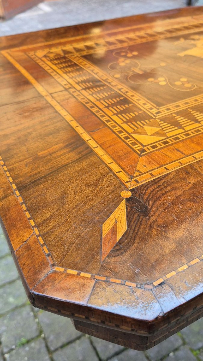 Tavolino rettangolare antico di Rolo con intarsio Mercurio-photo-6