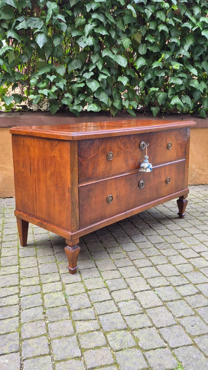 Comò cassettone antico a due cassetti lastronato in noce e radica-photo-3