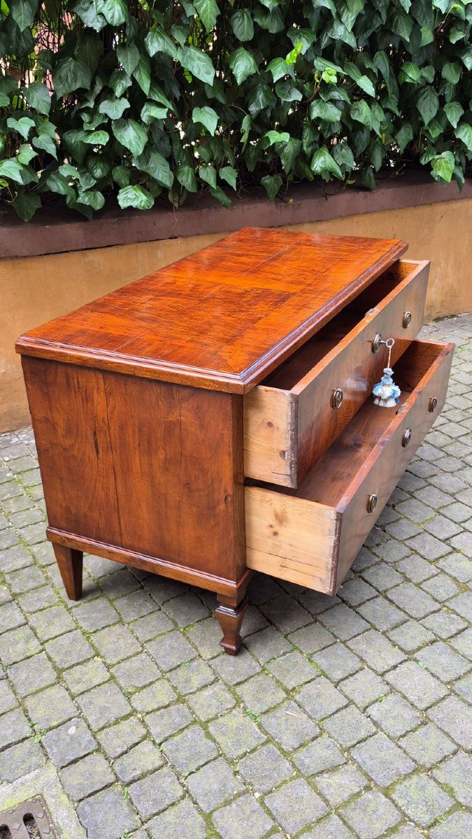 Comò cassettone antico a due cassetti lastronato in noce e radica-photo-2
