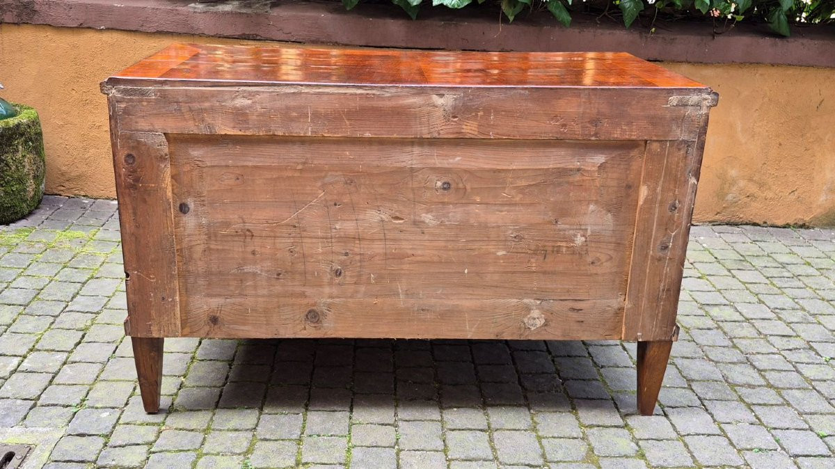 Comò cassettone antico a due cassetti lastronato in noce e radica-photo-4