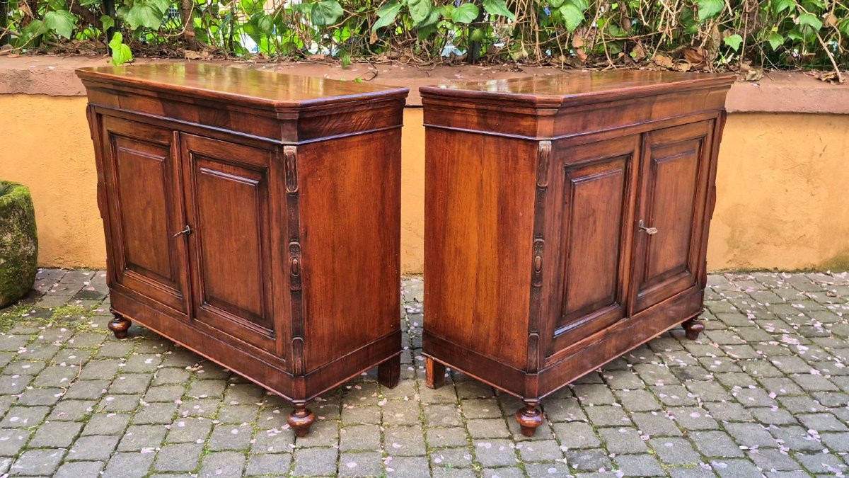 Coppia piccole credenze servanti antiche lombarde in noce-photo-3