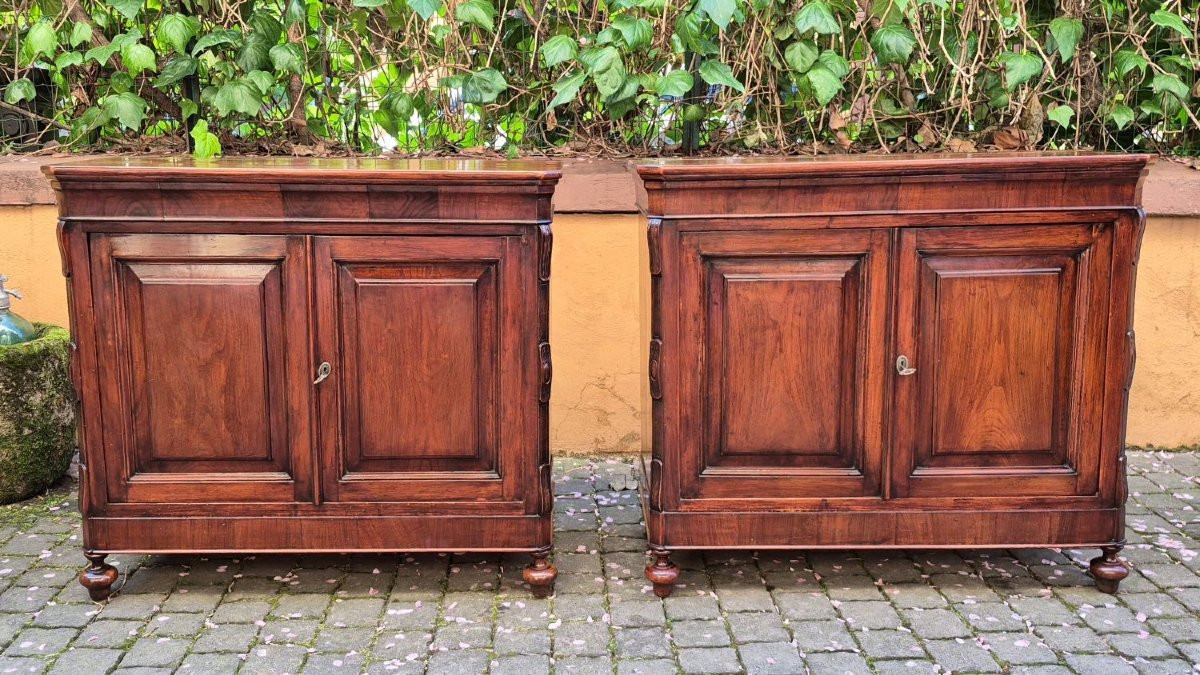 Coppia piccole credenze servanti antiche lombarde in noce-photo-1