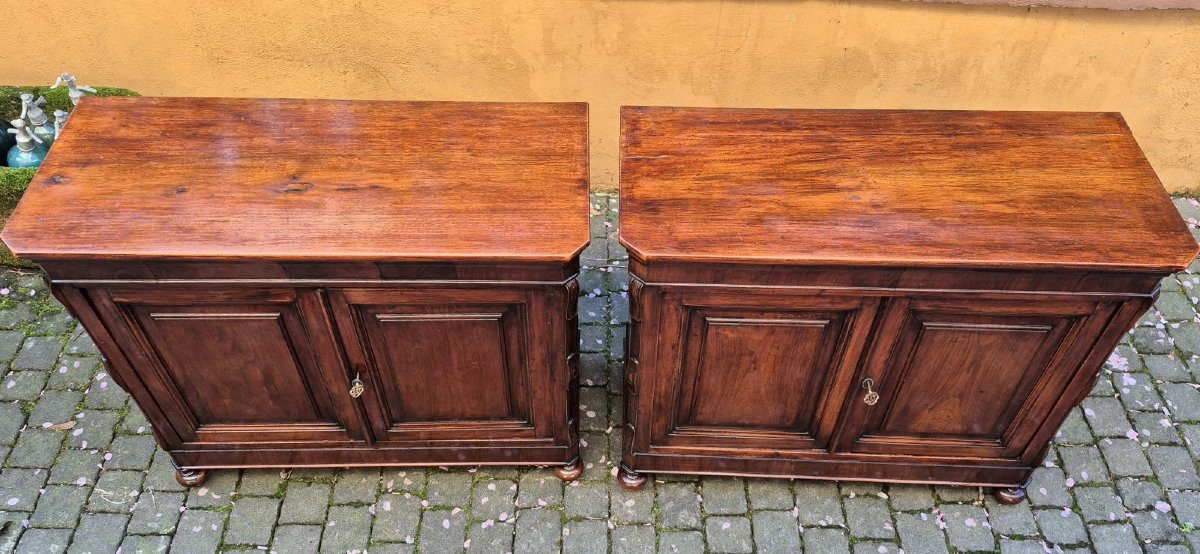 Coppia piccole credenze servanti antiche lombarde in noce-photo-6