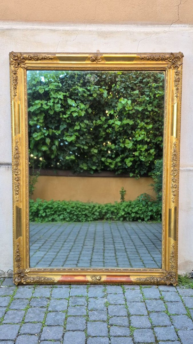Specchiera antica rettangolare legno dorato Luigi Filippo-photo-2
